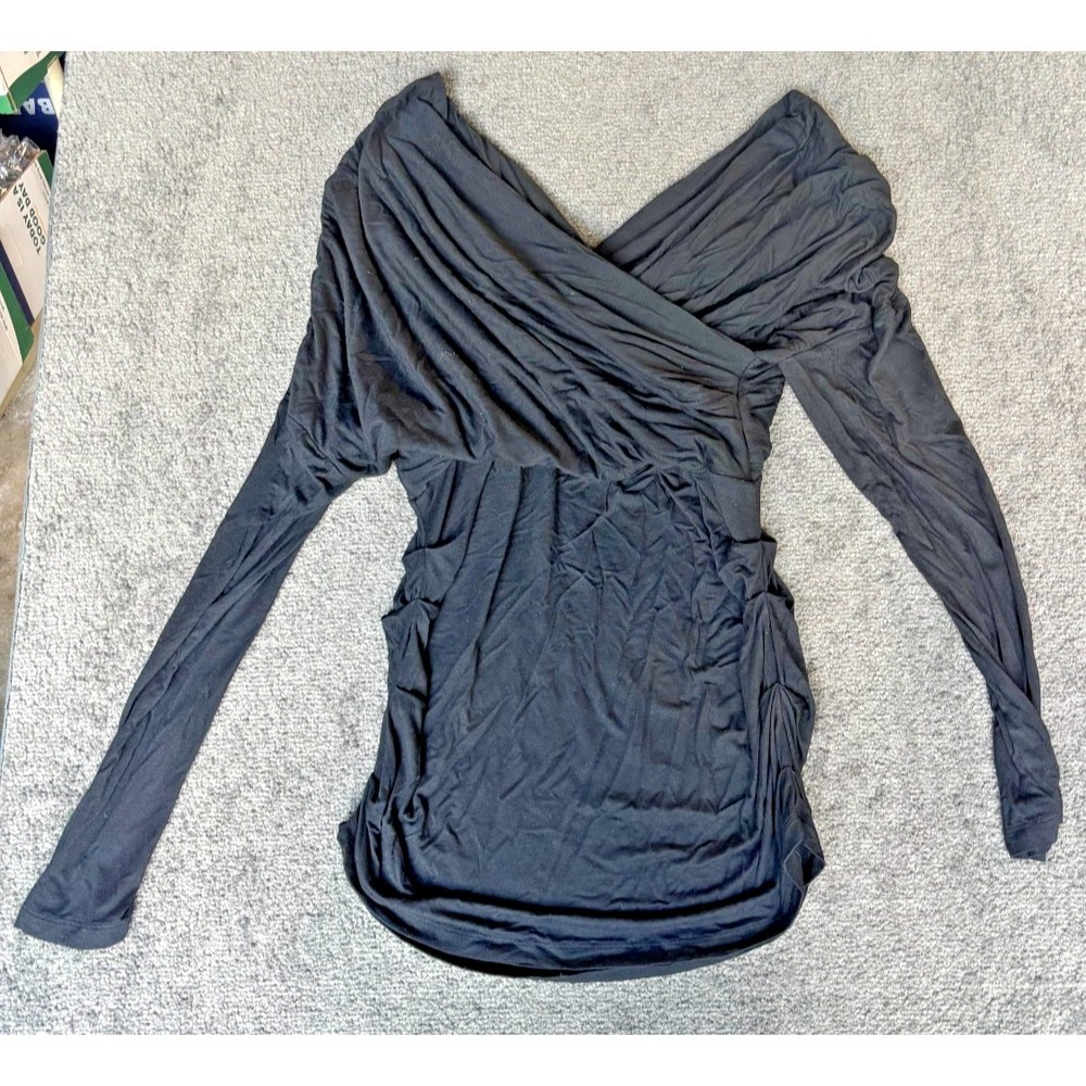 Modern Citizen Mini Dress Women  1x Black Viscose V-Neck Long Sleeve‎ Pullover